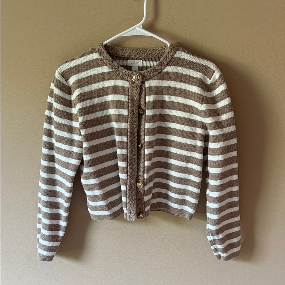 J. Crew Factory Brown and Cream Striped Cardigan